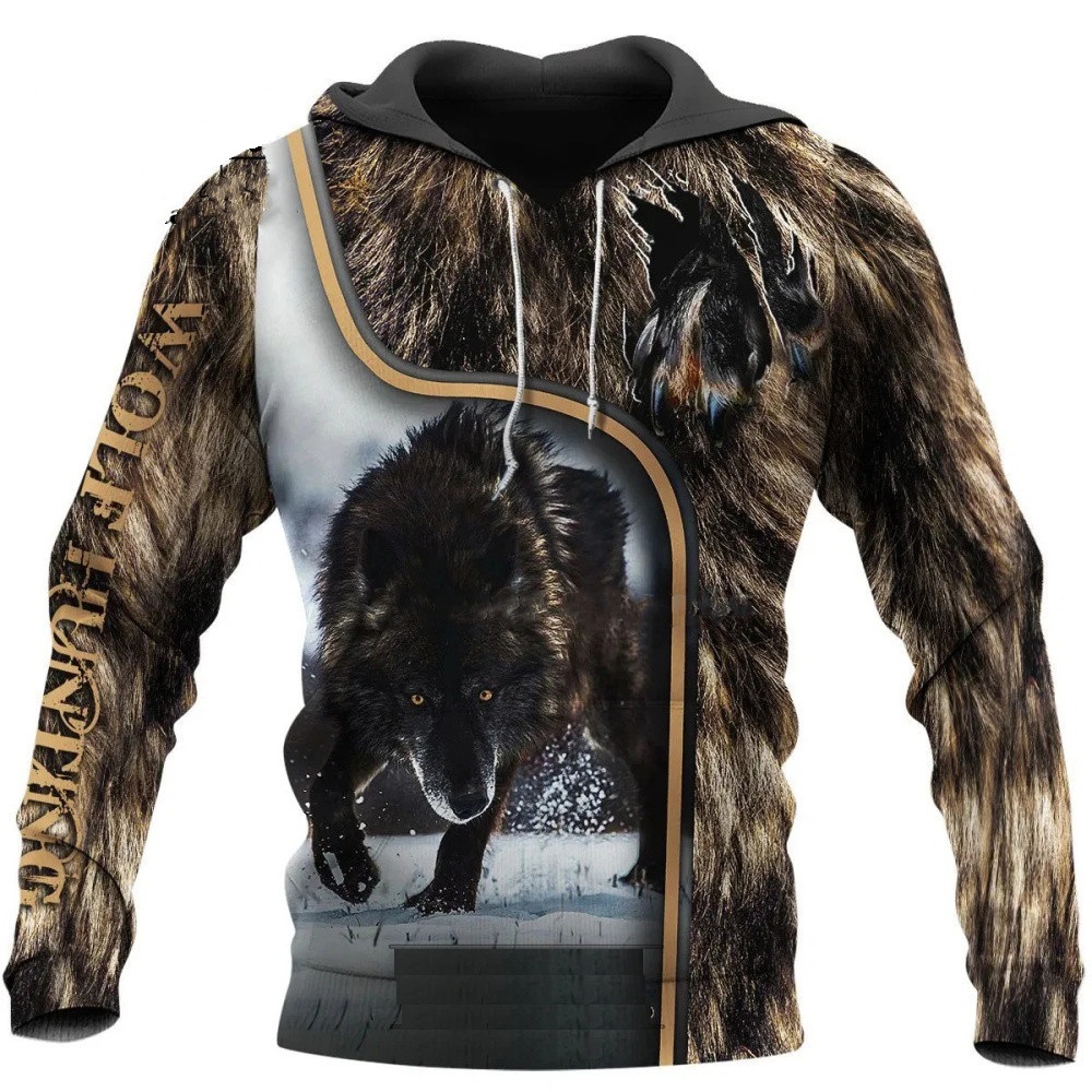 Streetwear Brand Tracksuit - Sweat à Capuche Imprimé Loup 3D